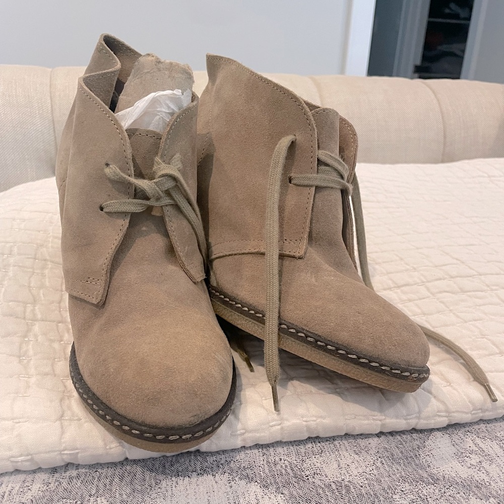 J. Crew Womens Size 6.5 Brown Italian Suede Wedge Ankle Boot Macallister Sand